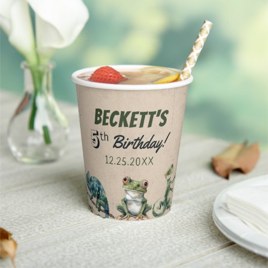 爬虫類をテーマにした子供の誕生日パーティー 紙コップ (インサイチュ)