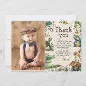 爬虫類キッズ1歳の誕生日写真 サンキューカード (正面)