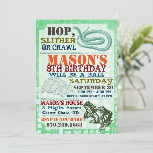 爬虫類ショー　バースデーパーティー招待状 招待状 (スタンド正面)