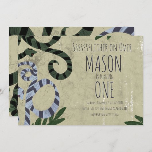 爬虫類スネークアート動物園の誕生日パーティーへの招待 招待状 (正面/裏面)