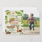 爬虫類スネークバースデーパーティー写真Frogs Iguana 招待状 (正面)