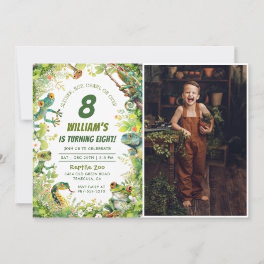 爬虫類スリザークロールヘビ誕生日写真 招待状 (正面)