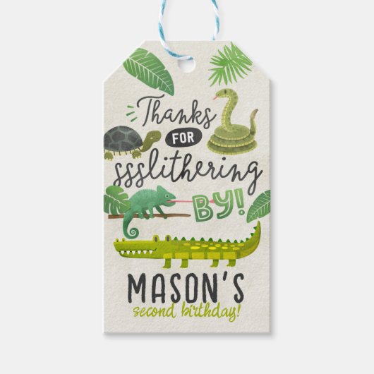 爬虫類パーソナライズされた誕生日サンキューラベル ギフトタグ (正面)