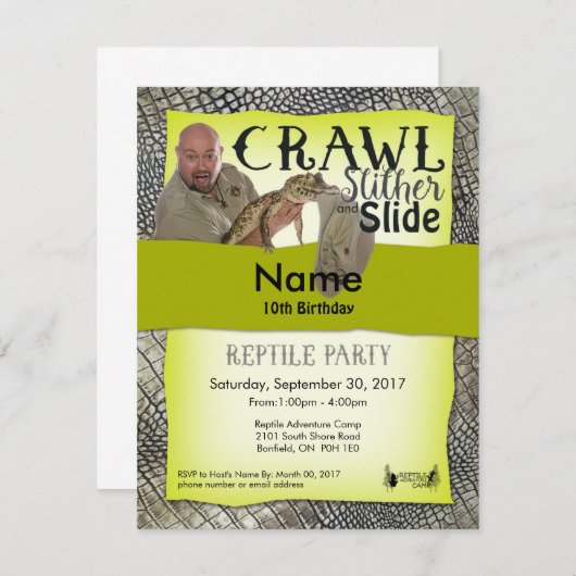 爬虫類パーティの招待状のオンサイトパーティー 招待状 (正面/裏面)