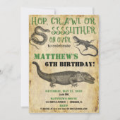 爬虫類パーティー誕生日、ヘビのトカゲのアリゲーター 招待状 (正面)