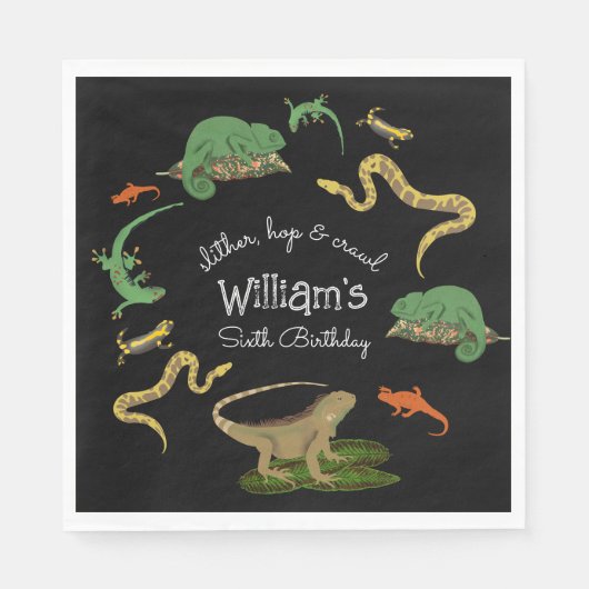 爬虫類両生類トカゲ子供の誕生日パーティー スタンダードランチョンナプキン (正面)