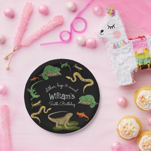 爬虫類両生類トカゲ子供の誕生日パーティー ペーパープレート (パーティー)