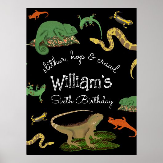 爬虫類両生類トカゲ子供の誕生日歓迎 ポスター (正面)