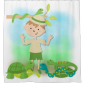爬虫類型サファリハイキングの少年 シャワーカーテン (正面)