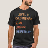 爬虫類学者、爬虫類学の凄さレベル Tシャツ (正面)