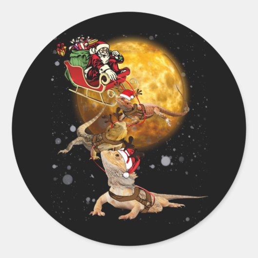 爬虫類愛好家のための髭のあるドラゴンクリスマス ラウンドシール (正面)