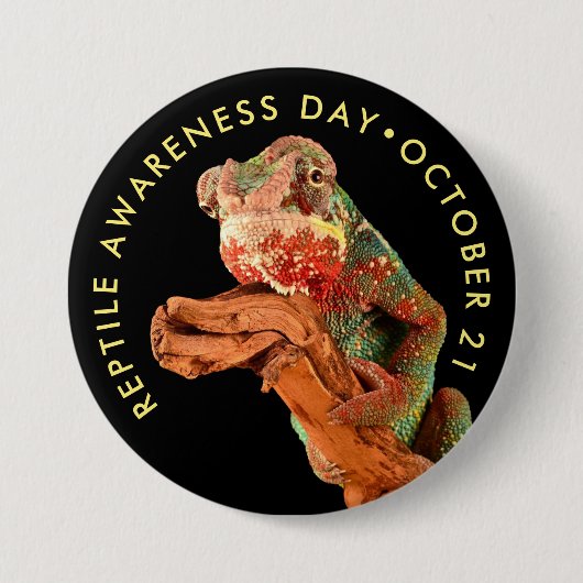 爬虫類認識度デイ、カメレオンボタン 缶バッジ (正面)