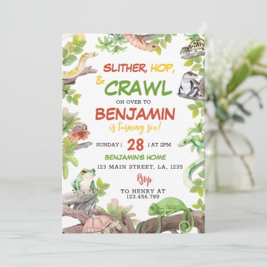爬虫類誕生日パーティーへの招待 招待状 (スタンド正面)