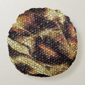 爬虫類革の黄色がかった茶色のベージュの汚れ？ ラウンドクッション (正面)