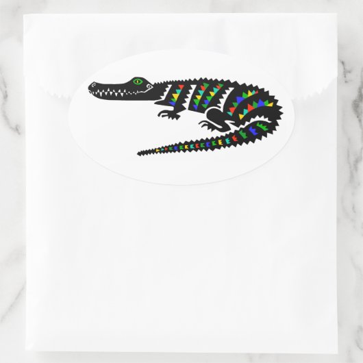 爬虫類 – アメリカのワニ – 自然 – 野生生物 – 楕円形シール (バッグ)