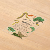 爬虫類、トカゲ類および両生類子供の誕生日 アクリル招待状 (レイダウン)