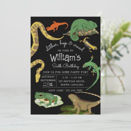 爬虫類、トカゲ類および両生類子供の誕生日 招待状 (スタンド正面)