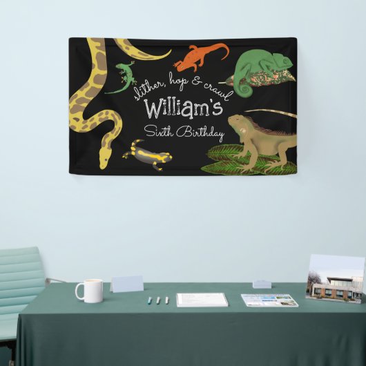爬虫類、トカゲ類および両生類子供の誕生日 横断幕 (トレードショー)