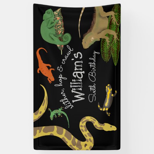 爬虫類、トカゲ類および両生類子供の誕生日 横断幕 (縦)