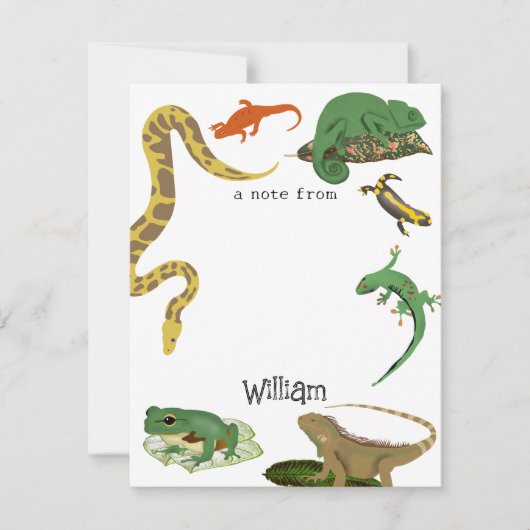 爬虫類、トカゲ、両生類の子供の名前 ノートカード (正面)