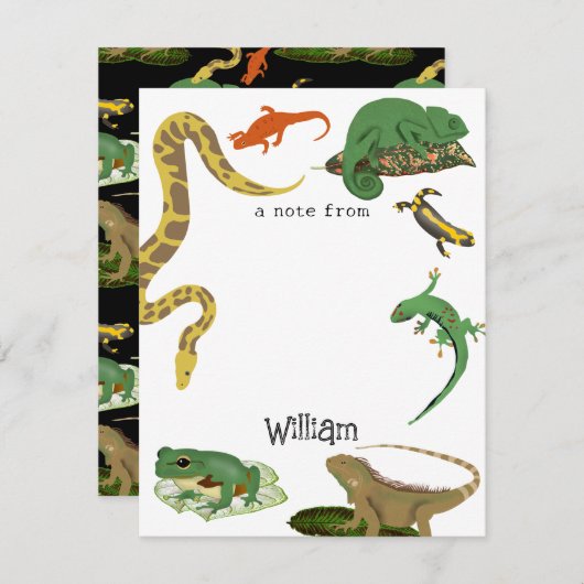 爬虫類、トカゲ、両生類の子供の名前 ノートカード (正面/裏面)