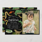 爬虫類、トカゲ&両生類キッズフォト誕生日 招待状 (正面/裏面)