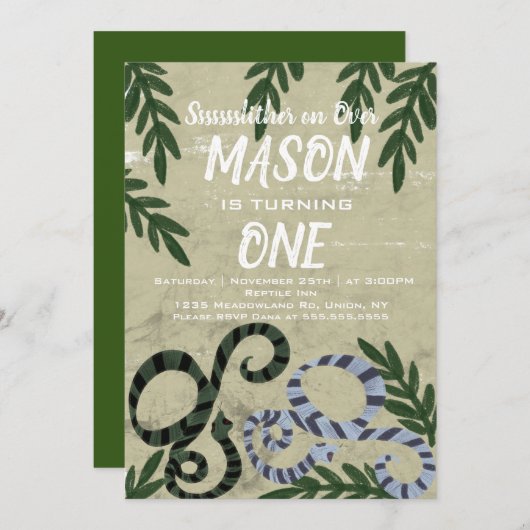 爬虫類 ヘビ 動物園 熱帯の誕生日パーティー 招待状 (正面/裏面)