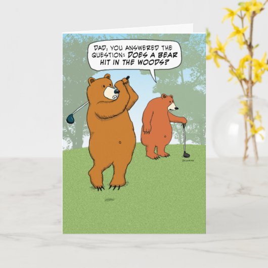 父おもしろいの日にパパと息子のゴルフを行う カード (黄色い花)