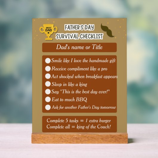 父おもしろいの日の編集可能ギフト アクリルサイン (ニュートラル)