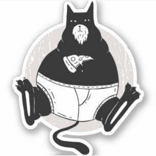 父おもしろい家達の日太った猫パパの食べピザ漫画 シール