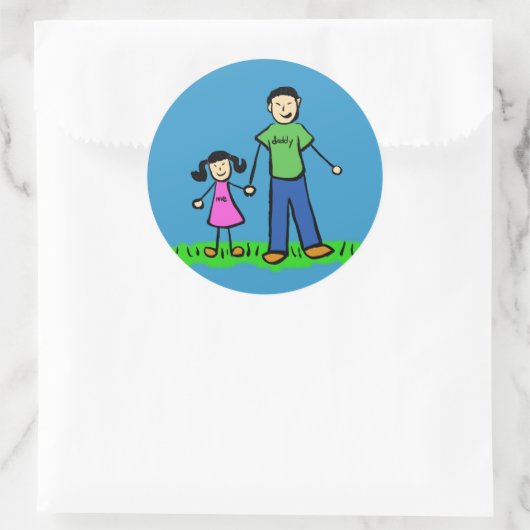 父と娘の家族キャラクターアートステッカー ラウンドシール (バッグ)