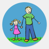 父と娘の家族キャラクターアートステッカー ラウンドシール (正面)