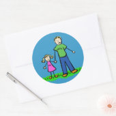 父と娘の家族キャラクターアートステッカー ラウンドシール (封筒)