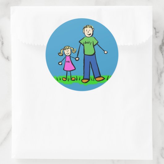 父と娘の家族キャラクターアートステッカー ラウンドシール (バッグ)