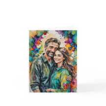 父と娘の水彩画ポートレート - カラフル