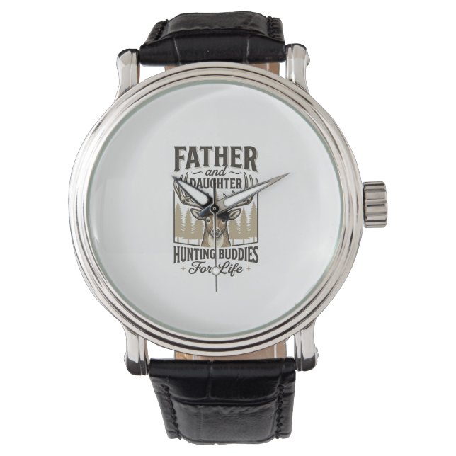 父と娘の狩猟仲間鹿Tシャツデザイン 腕時計 (正面)