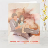 父と娘の読み物タイムカード カード (黄色い花)