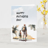 父と子がビーチ父の日をハイキング カード (黄色い花)