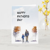 父と子が公園を歩く父の日 カード (黄色い花)