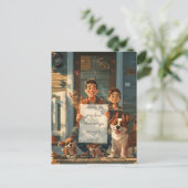 父と子と犬と猫 ポストカード (スタンド正面)