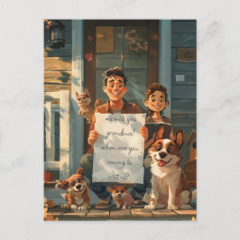 父と子と犬と猫 ポストカード