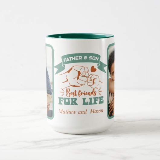 父と子カスタムの写真と名前お父さんの日 マグカップ (中央)
