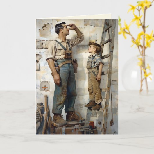 父と息子が見上げる カード (黄色い花)