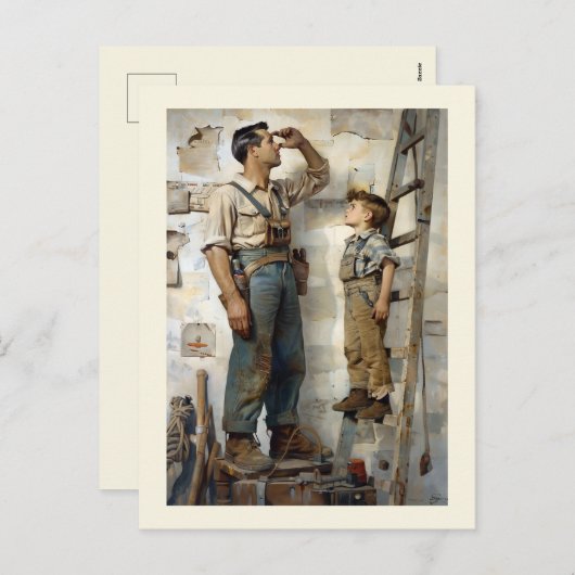 父と息子が見上げる シーズンポストカード (正面/裏面)