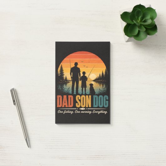 父と息子と犬の釣り朝 ポストイット (オフィス)