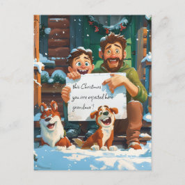 父と息子と2匹の犬 ポストカード