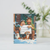 父と息子と2匹の犬 ポストカード (スタンド正面)