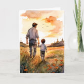 父と息子の日没が父の日を歩く カード (正面)