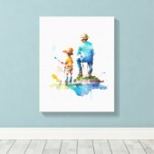 父と息子の水の色のイラストレーションアイアート キャンバスプリント (インサイチュ (ウッドフロア))