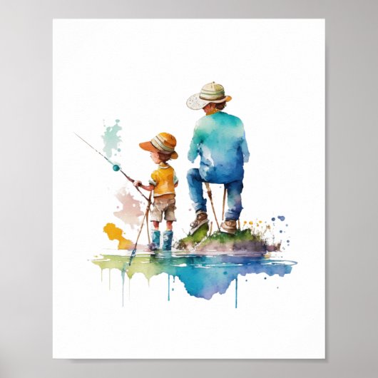 父と息子の水の色のイラストレーションアイアート ポスター (正面)